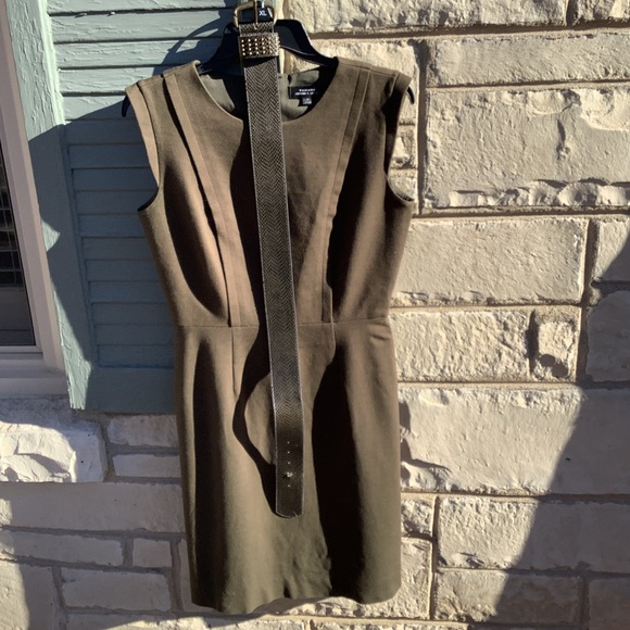 Tahari Arthur Levine Olive dress with belt - Picture 4 of 8